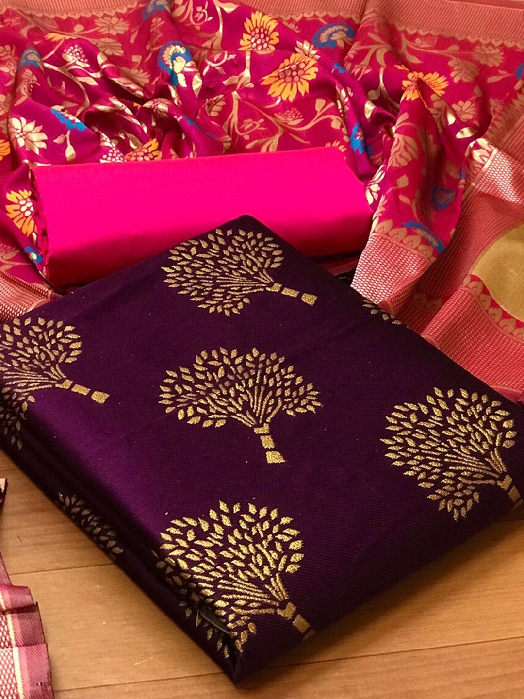 

Angroop Jacquard Work Banarasi Silk Woven Design Unstitched Dress Material, Purple