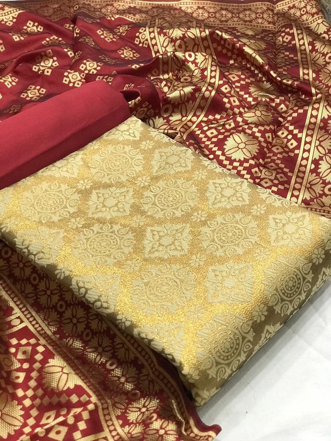 

Angroop Jacquard Unstitched Dress Material, Cream