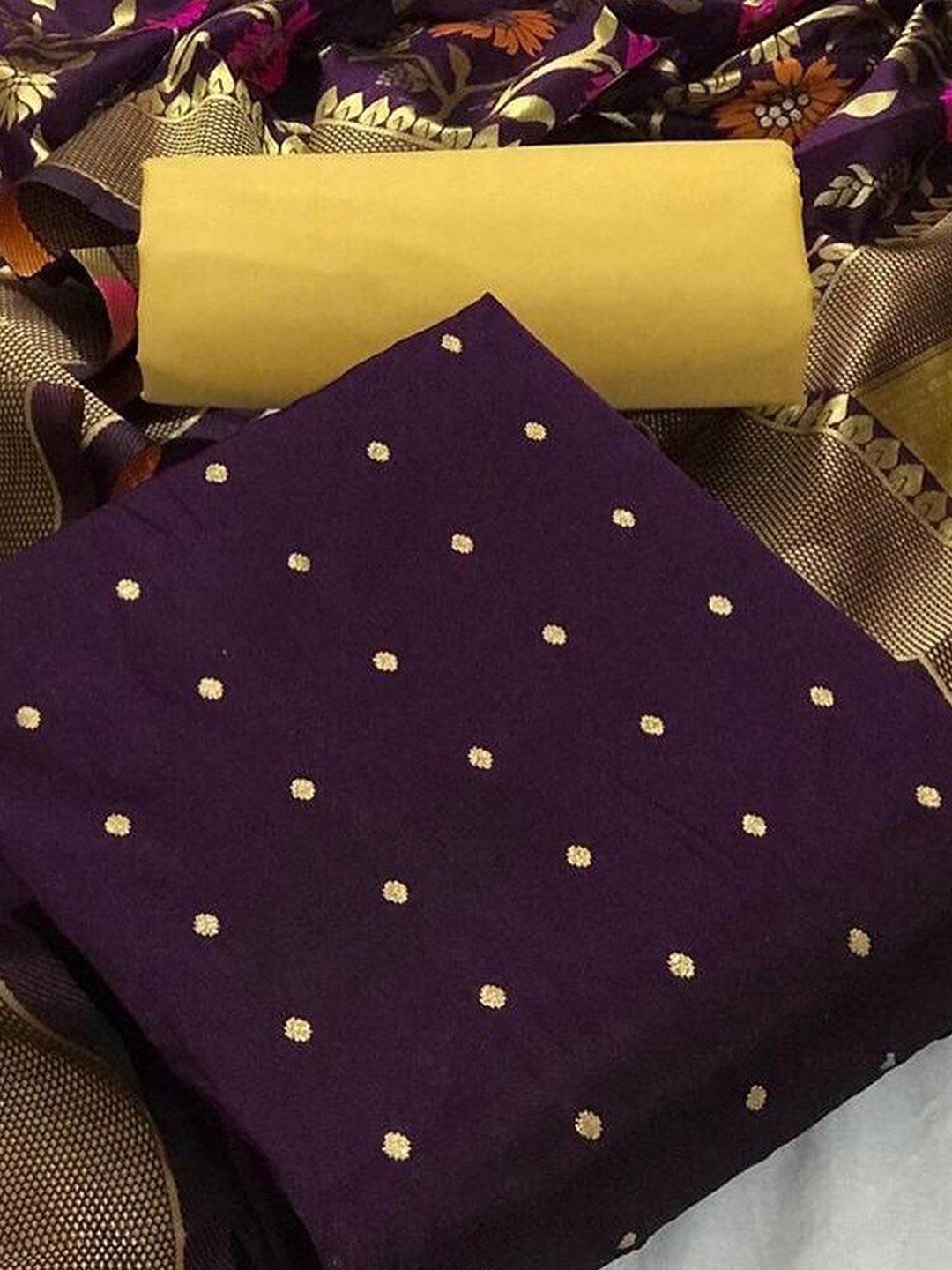 

Angroop Jacquard Unstitched Dress Material, Purple