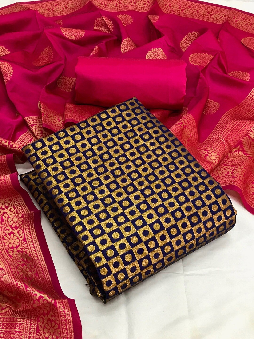 

Angroop Jacquard Unstitched Dress Material, Blue