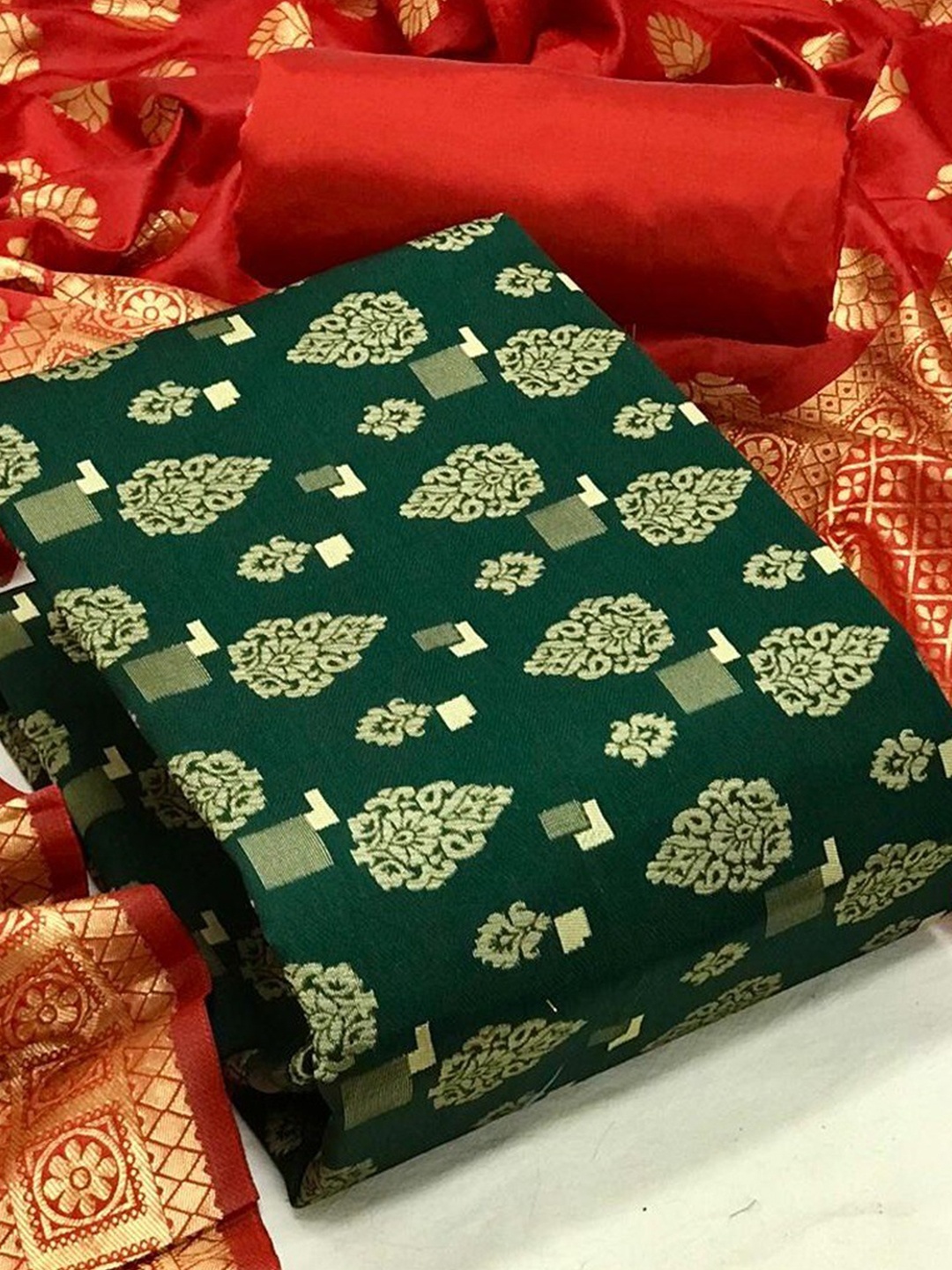 

Angroop Ethnic Motifs Woven Design Banarasi Silk Unstitched Dress Material, Green