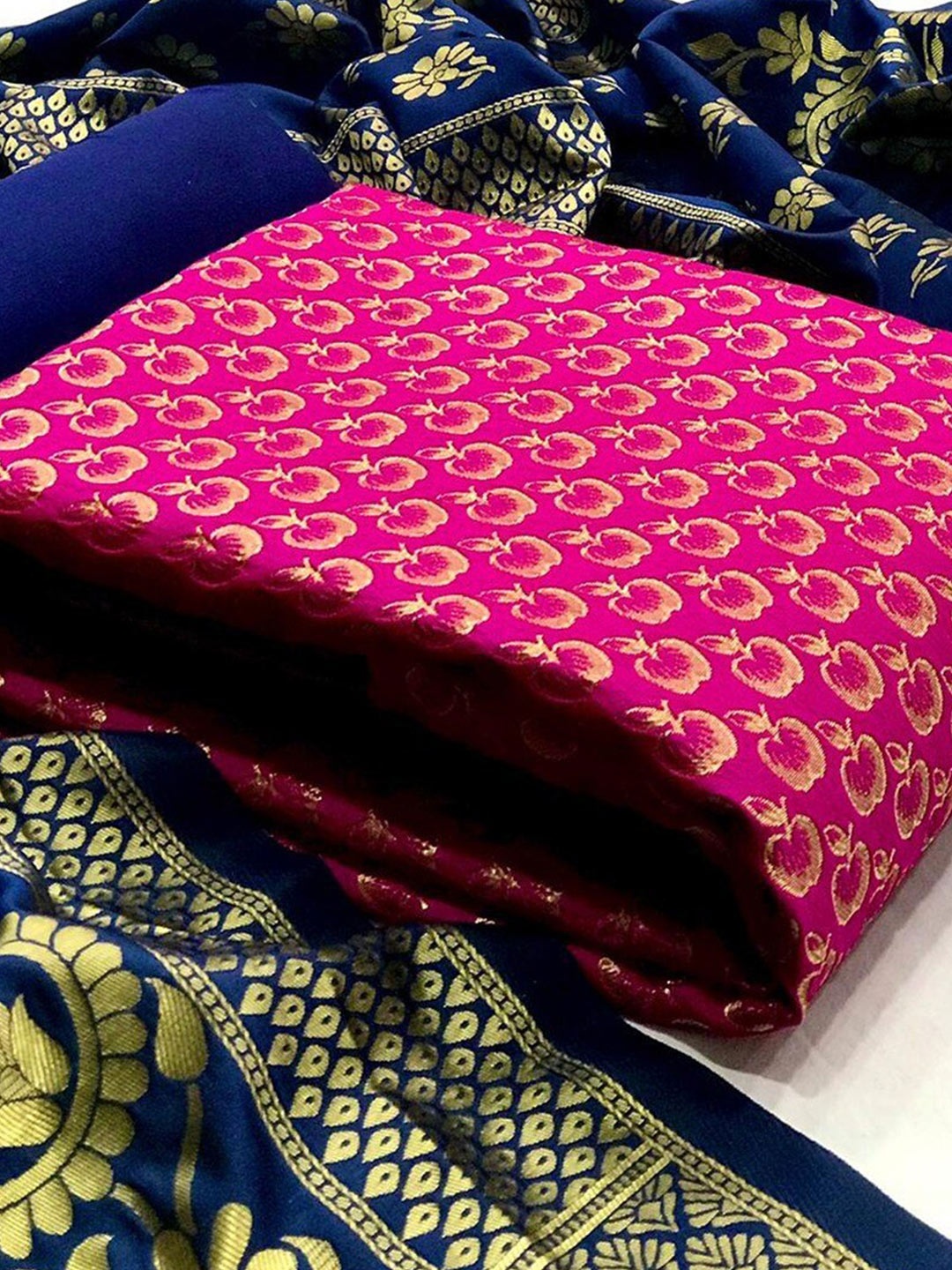 

Angroop Ethnic Motifs Woven Design Banarasi Silk Unstitched Dress Material, Pink