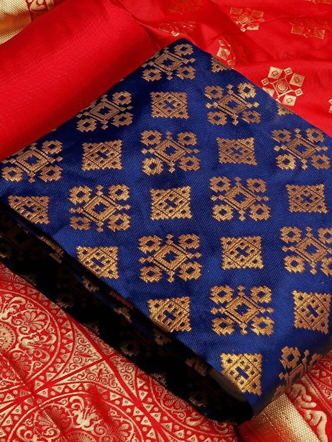 

Angroop Ethnic Motifs Woven Design Banarasi Silk Unstitched Dress Material, Blue