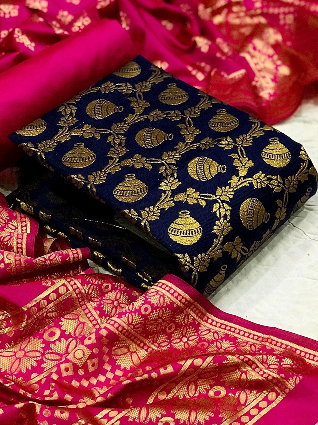 

Angroop Jacquard Work Banarasi Silk Woven Design Unstitched Dress Material, Black