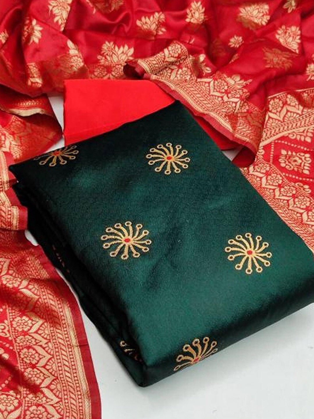 

Angroop Banarasi Silk Unstitched Dress Material, Green