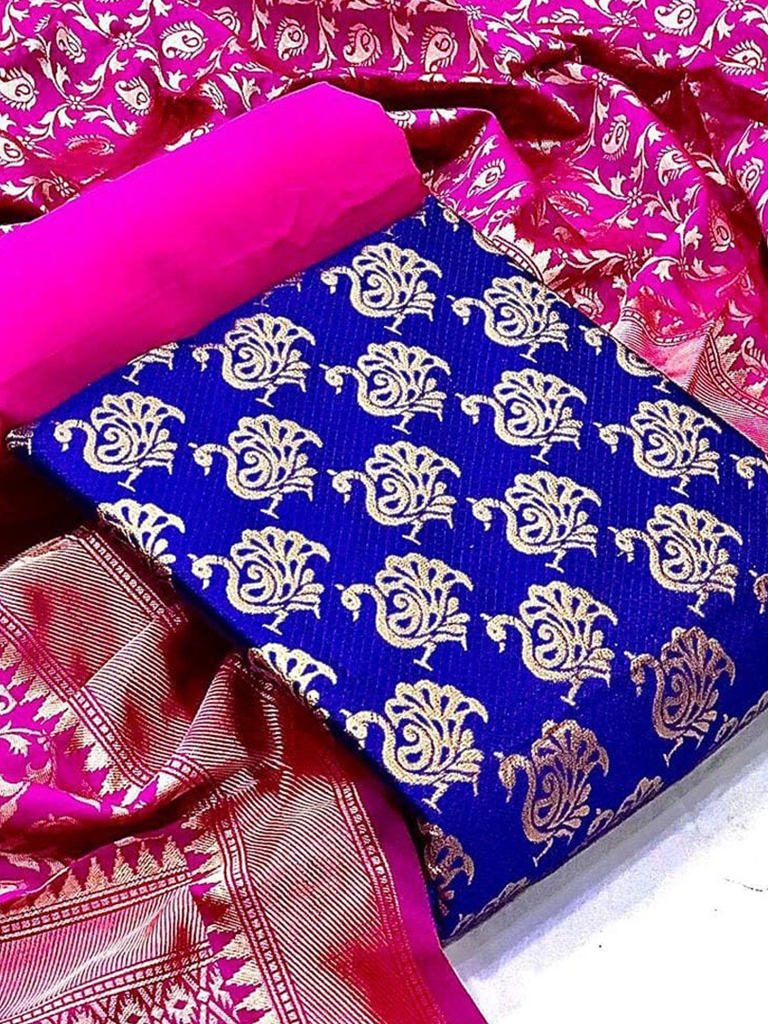 

Angroop Banarasi Silk Unstitched Dress Material, Blue