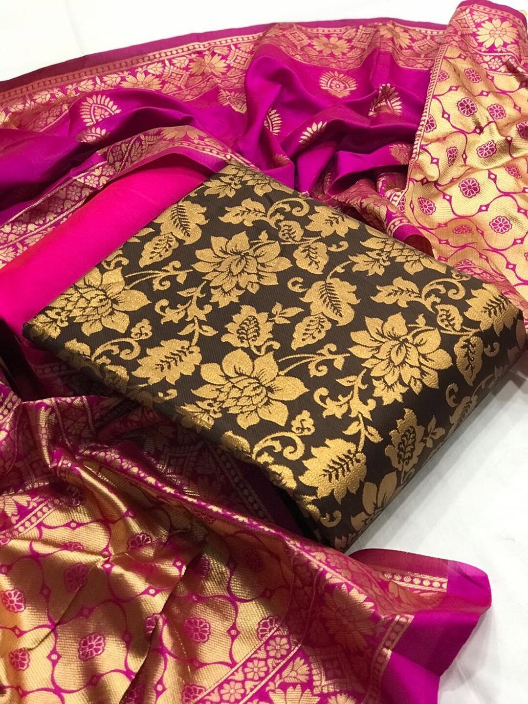 

Angroop Woven Design Banarasi Silk Unstitched Dress Material, Pink