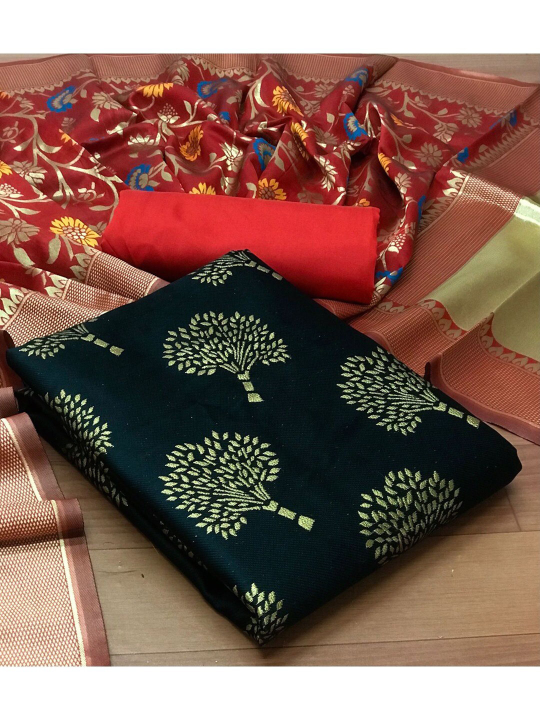 

Angroop Woven Design Banarasi Silk Unstitched Dress Material, Black