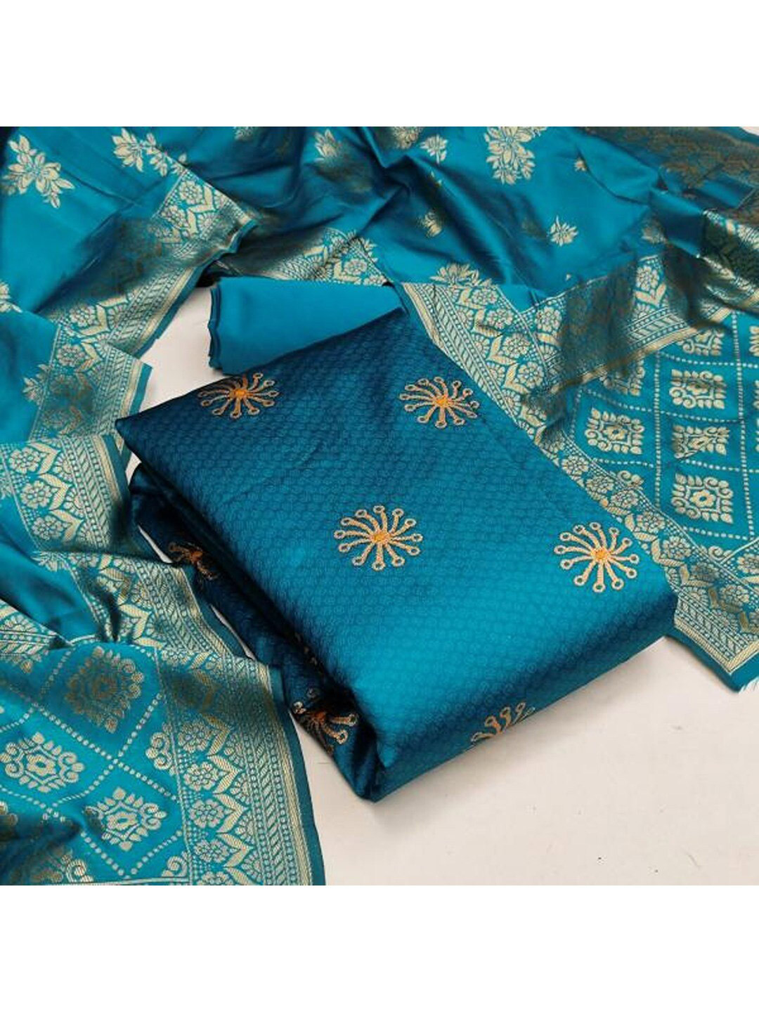

Angroop Woven Design Banarasi Silk Unstitched Dress Material, Blue