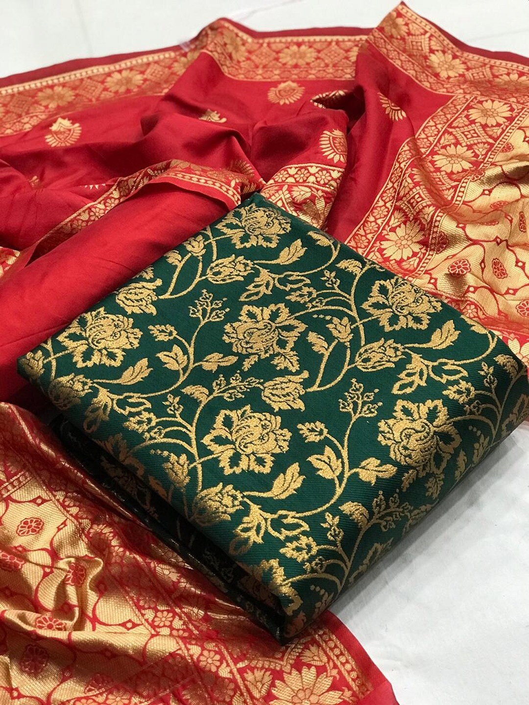 

Angroop Woven Design Banarasi Silk Unstitched Dress Material, Green