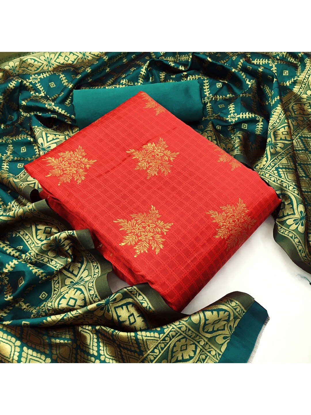 

Angroop Ethnic Motifs Woven Design Unstitched Dress Material, Red
