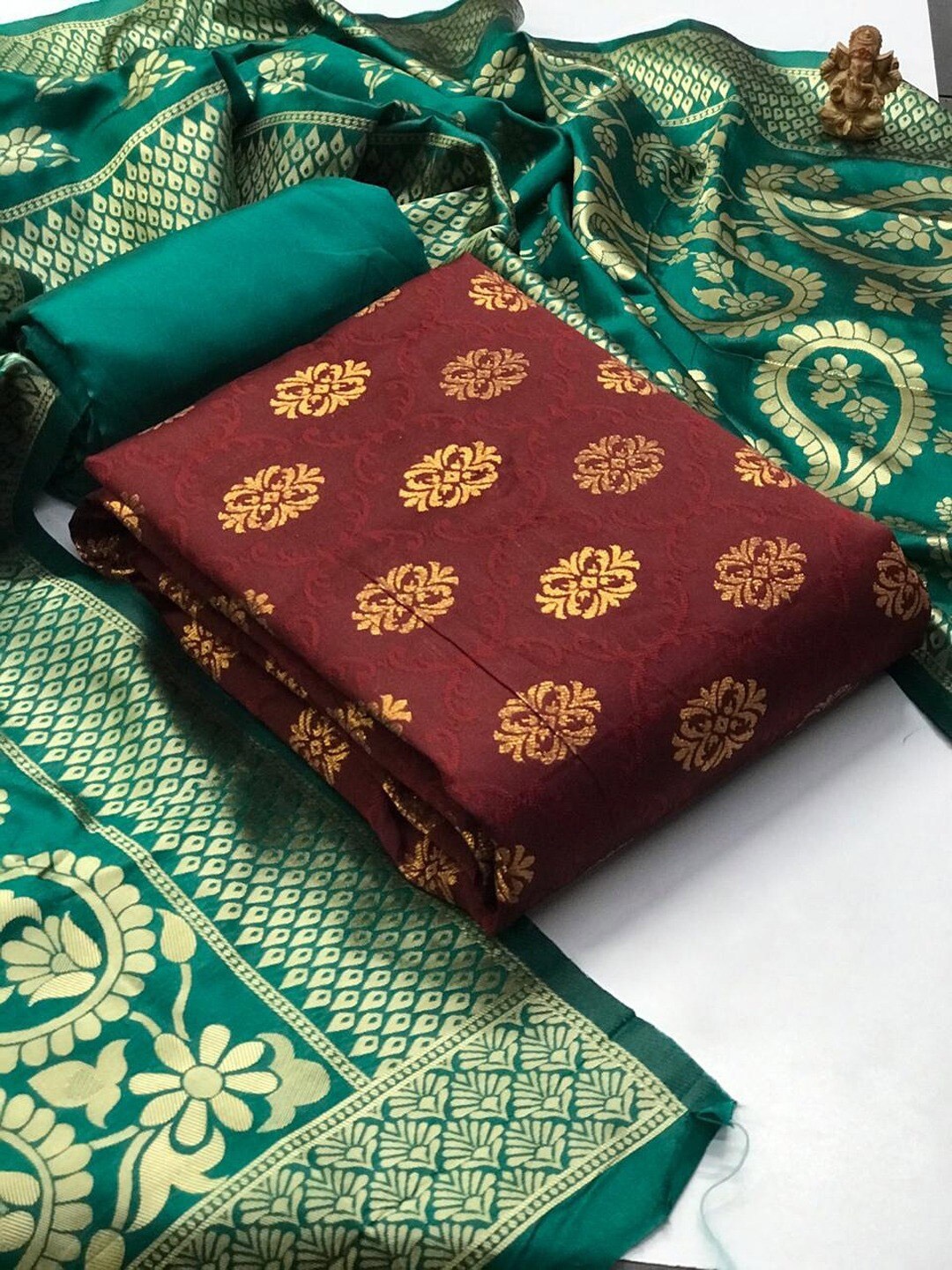 

Angroop Ethnic Motifs Woven Design Unstitched Dress Material, Maroon