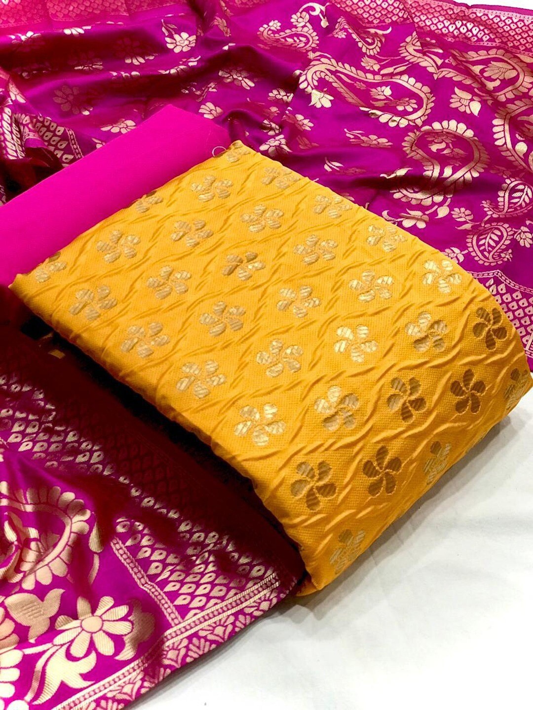 

Angroop Ethnic Motifs Woven Design Unstitched Dress Material, Yellow