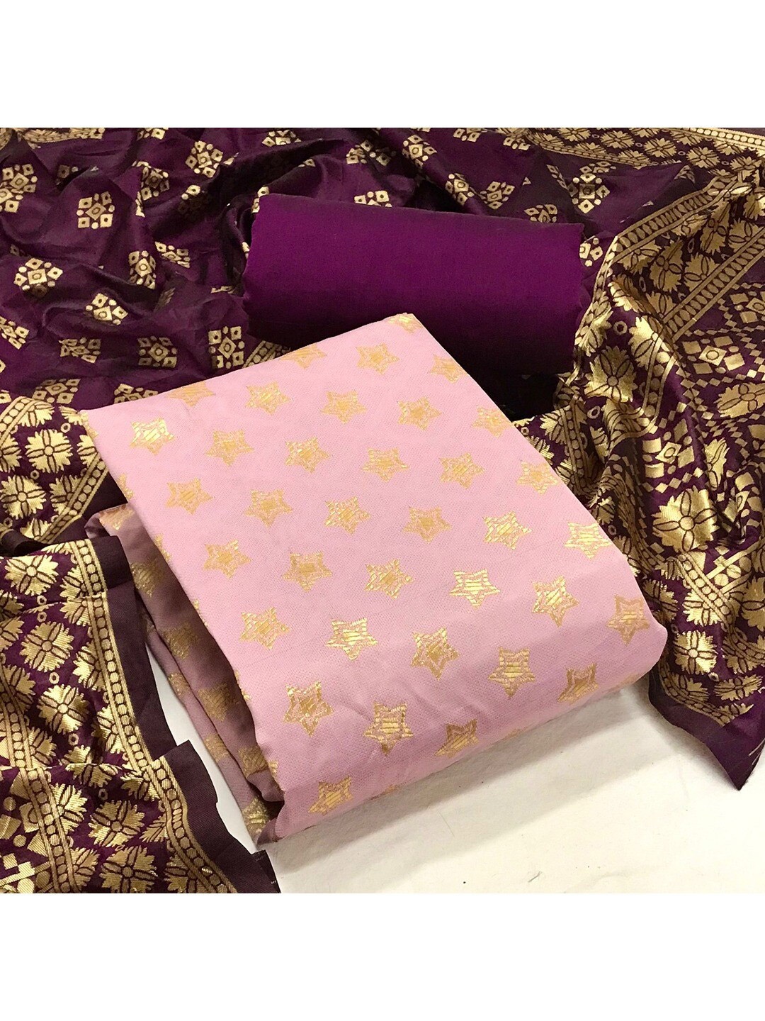 

Angroop Ethnic Motifs Woven Design Unstitched Dress Material, Pink