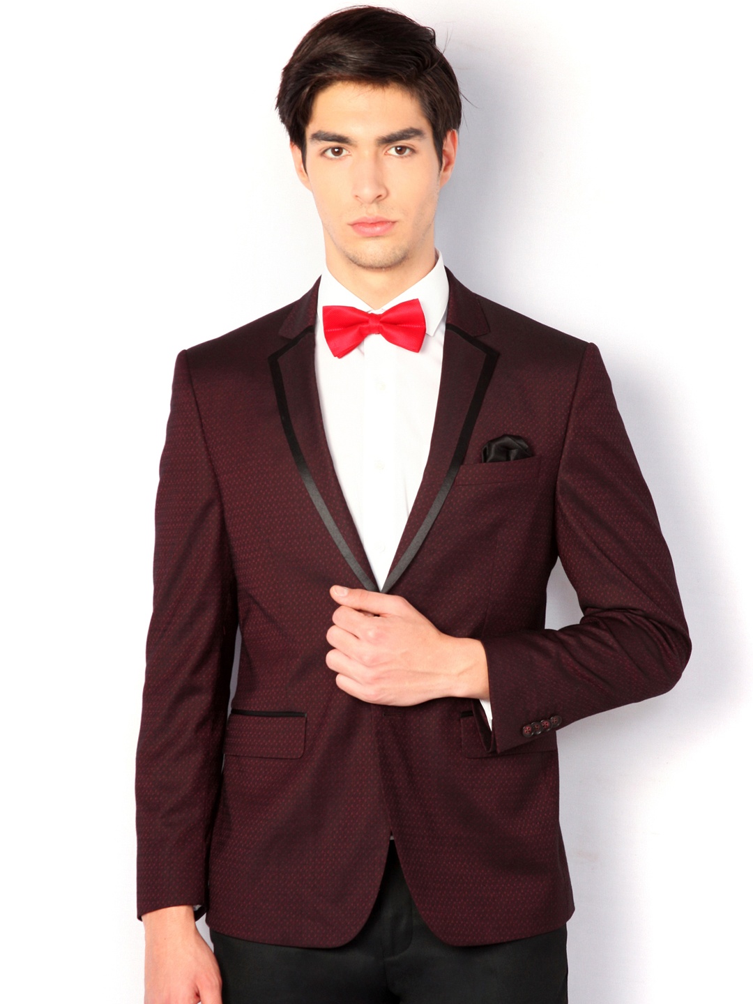 

V Dot Maroon Patterned Super Slim Fit Single-Breasted Formal Blazer