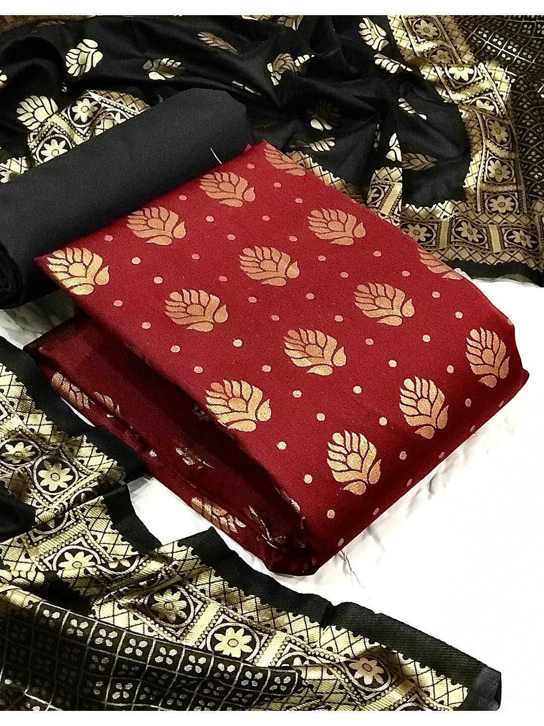 

Angroop Ethnic Motifs Banarasi Silk Unstitched Dress Material, Maroon