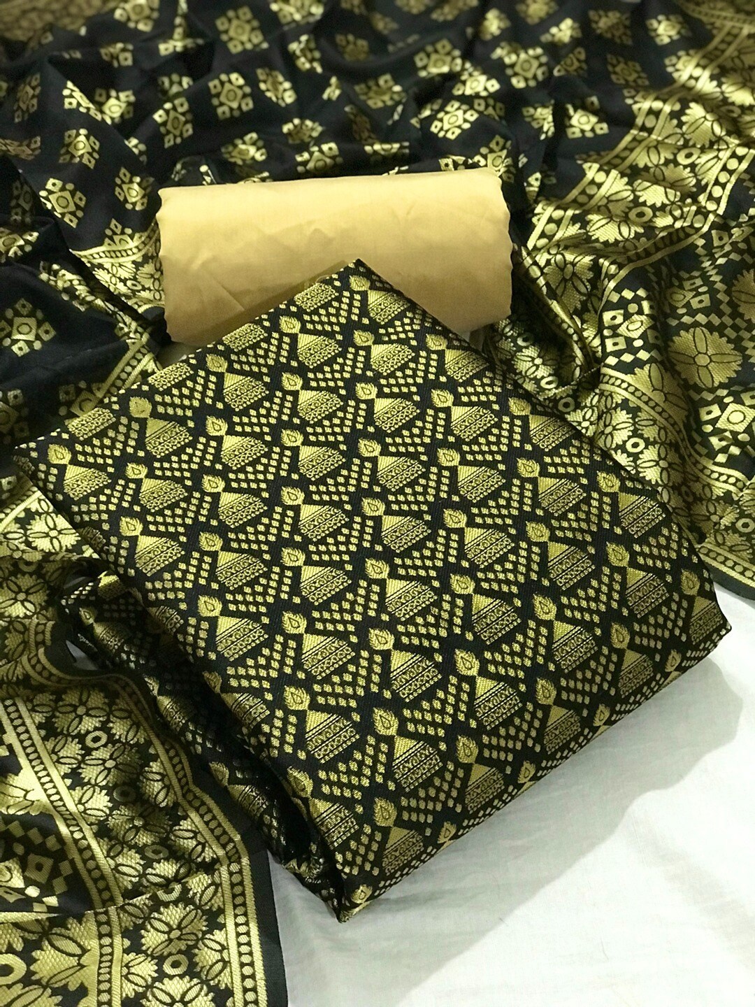 

Angroop Jacquard Work Banarasi Silk Woven Design Unstitched Dress Material, Black