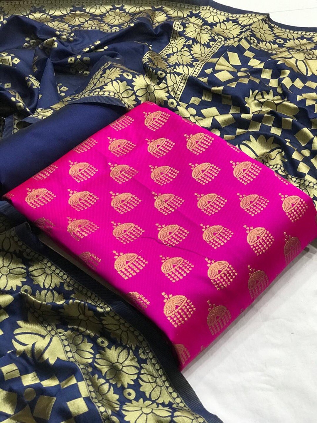 

Angroop Woven Design Banarasi Silk Unstitched Dress Material, Pink
