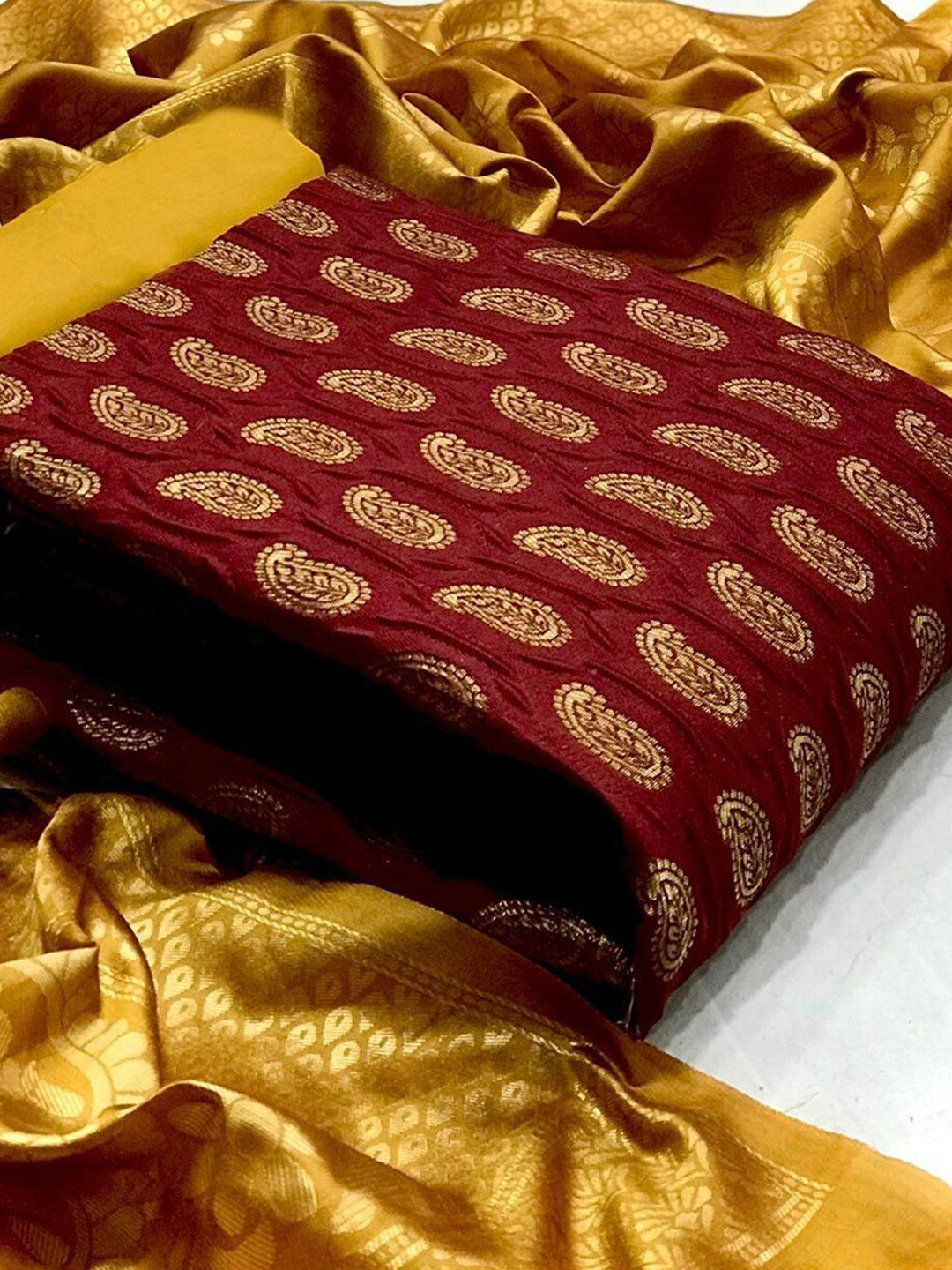 

Angroop Woven Design Banarasi Silk Unstitched Dress Material, Maroon