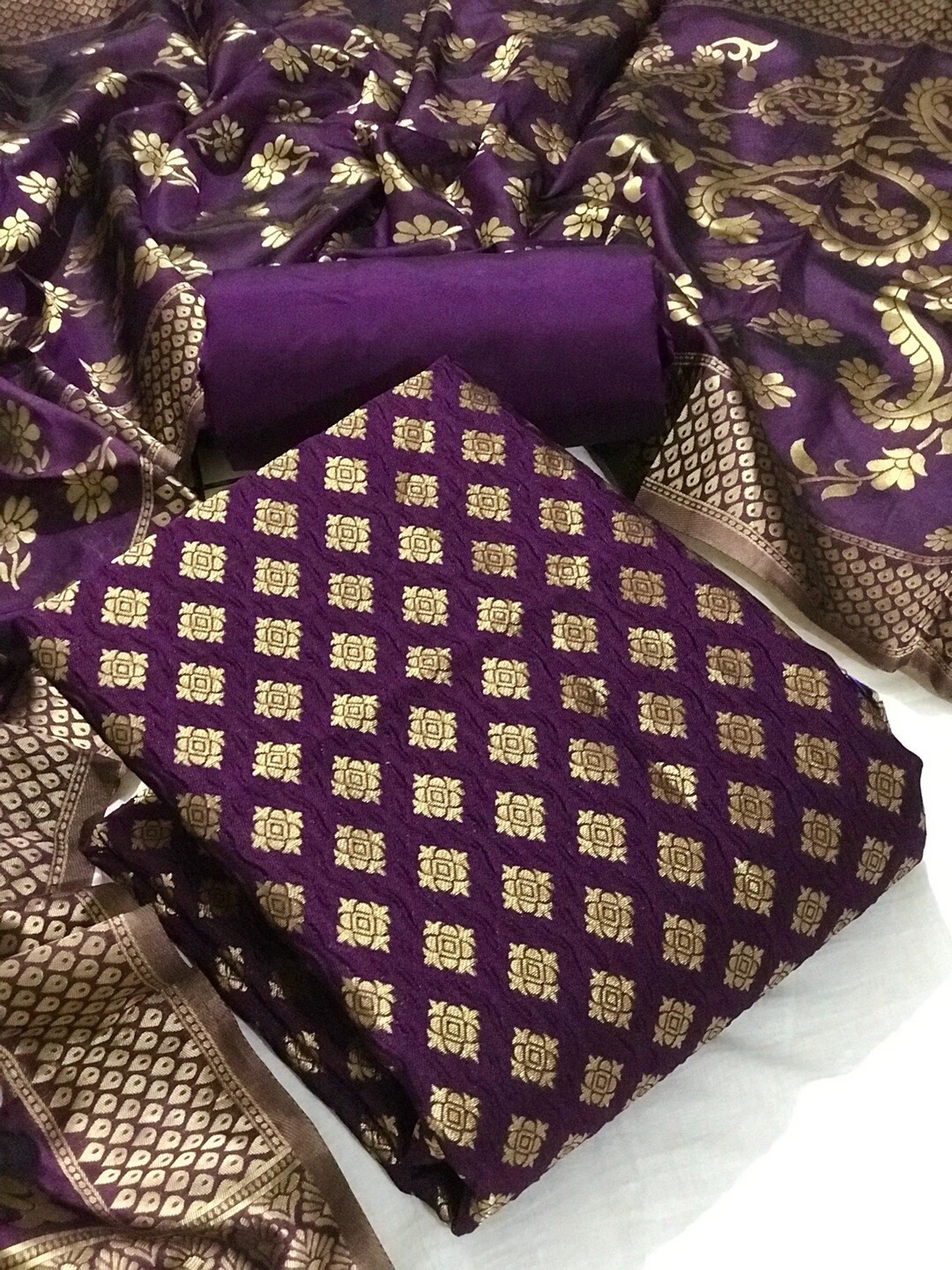 

Angroop Woven Design Banarasi Silk Unstitched Dress Material, Purple