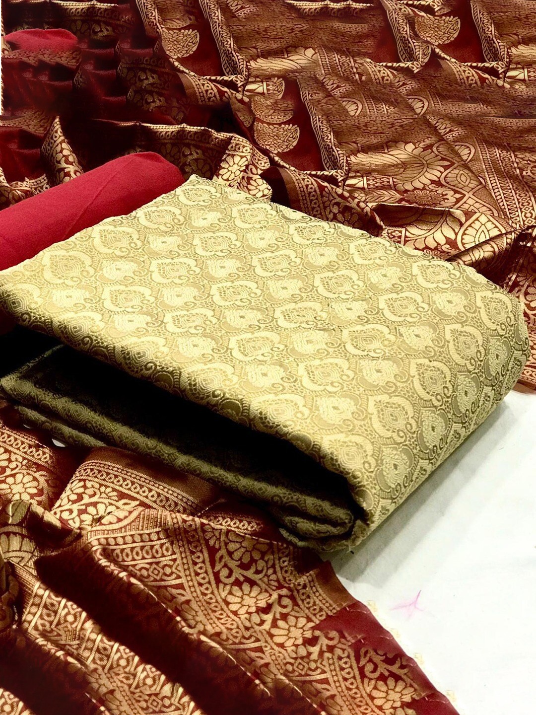 

Angroop Woven Design Banarasi Silk Unstitched Dress Material, Cream