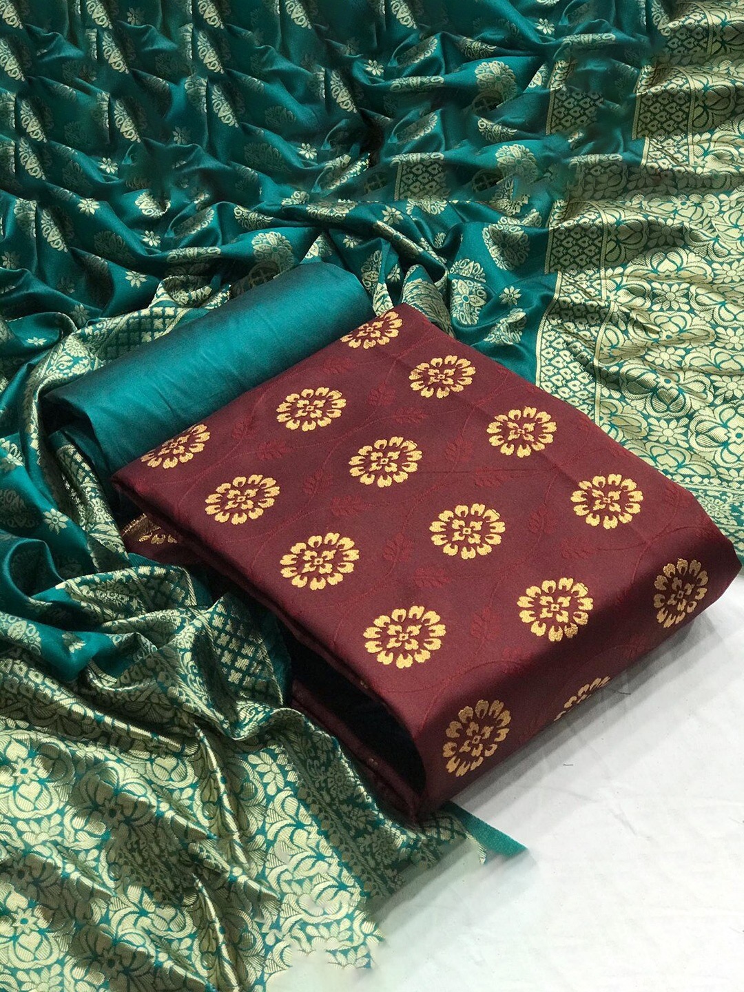 

Angroop Woven Design Banarasi Silk Unstitched Dress Material, Maroon