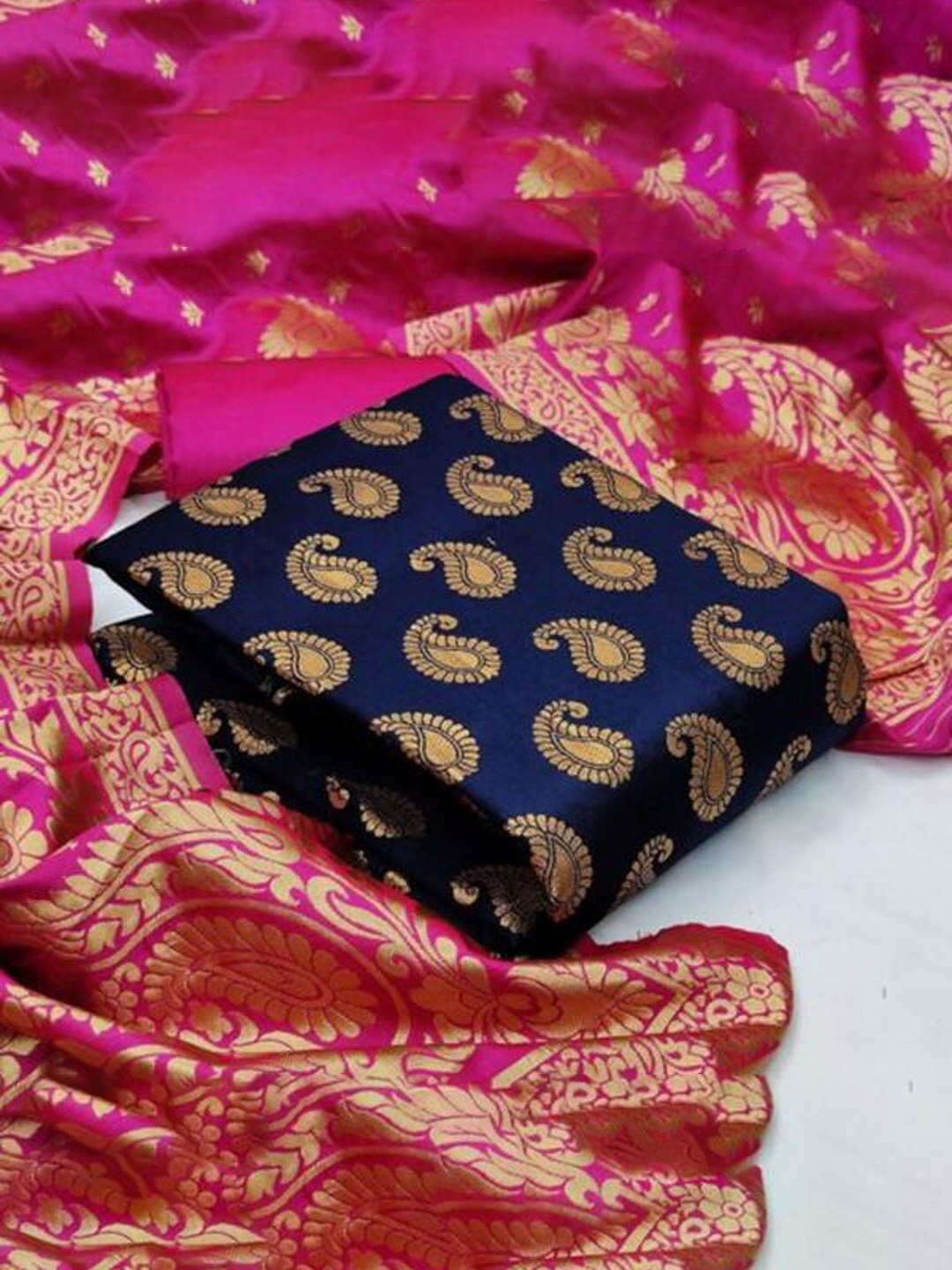 

Angroop Banarasi Silk Unstitched Dress Material, Blue