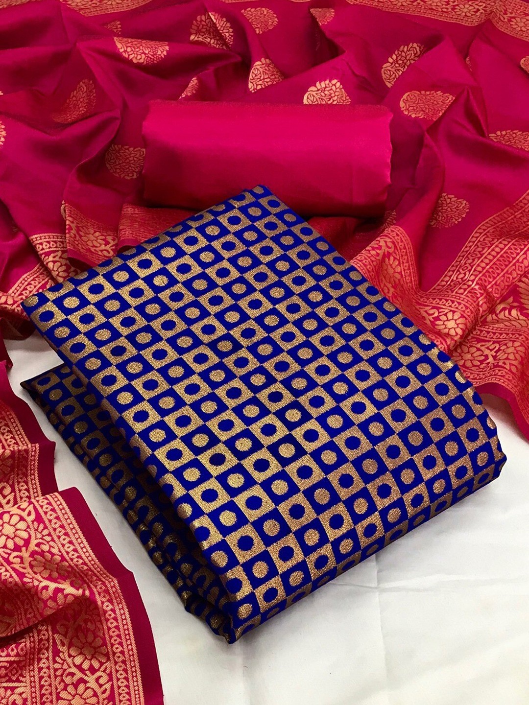 

Angroop Banarasi Silk Unstitched Dress Material, Blue