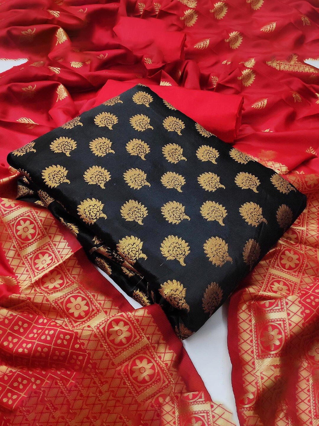 

Angroop Banarasi Silk Unstitched Dress Material, Black