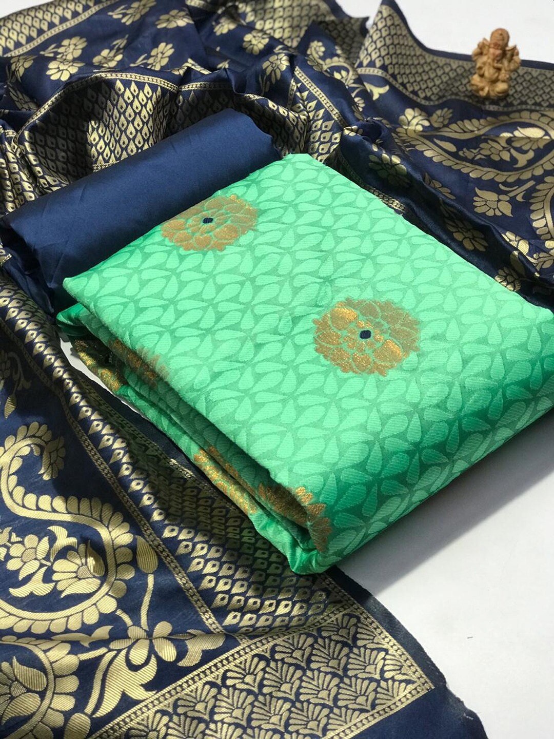 

Angroop Banarasi Silk Unstitched Dress Material, Green