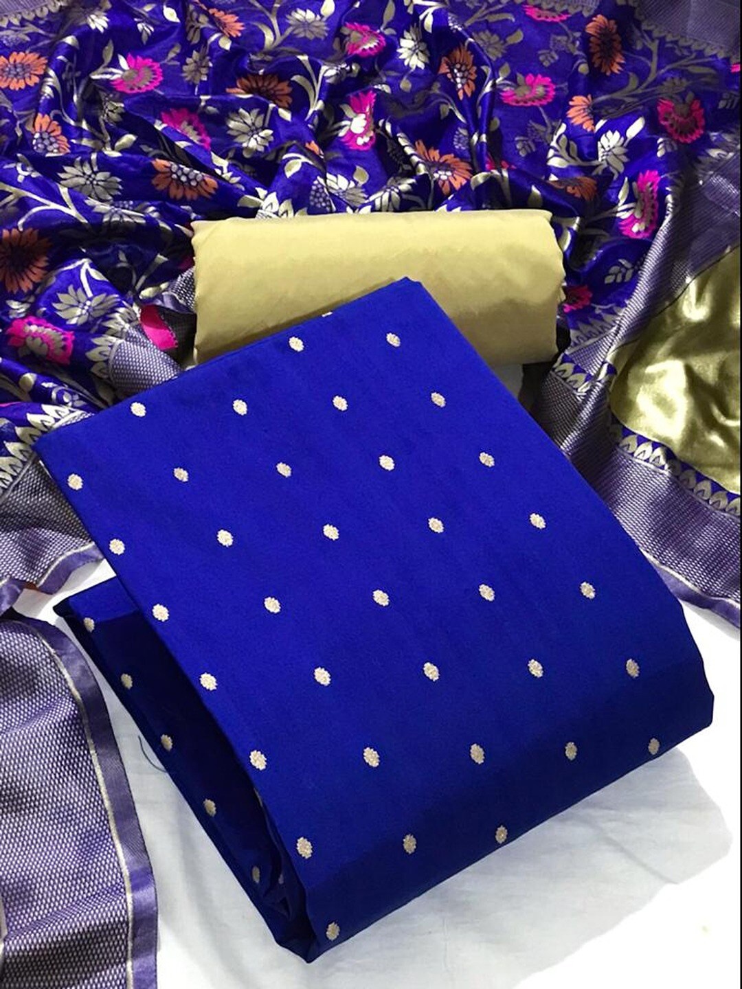 

Angroop Banarasi Silk Unstitched Dress Material, Blue