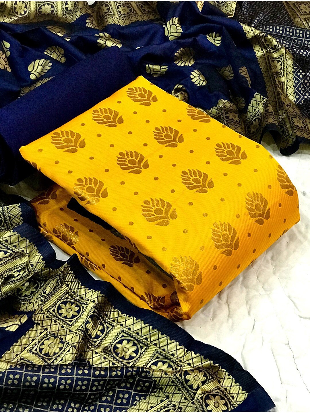 

Angroop Woven Design Unstitched Dress Material, Yellow