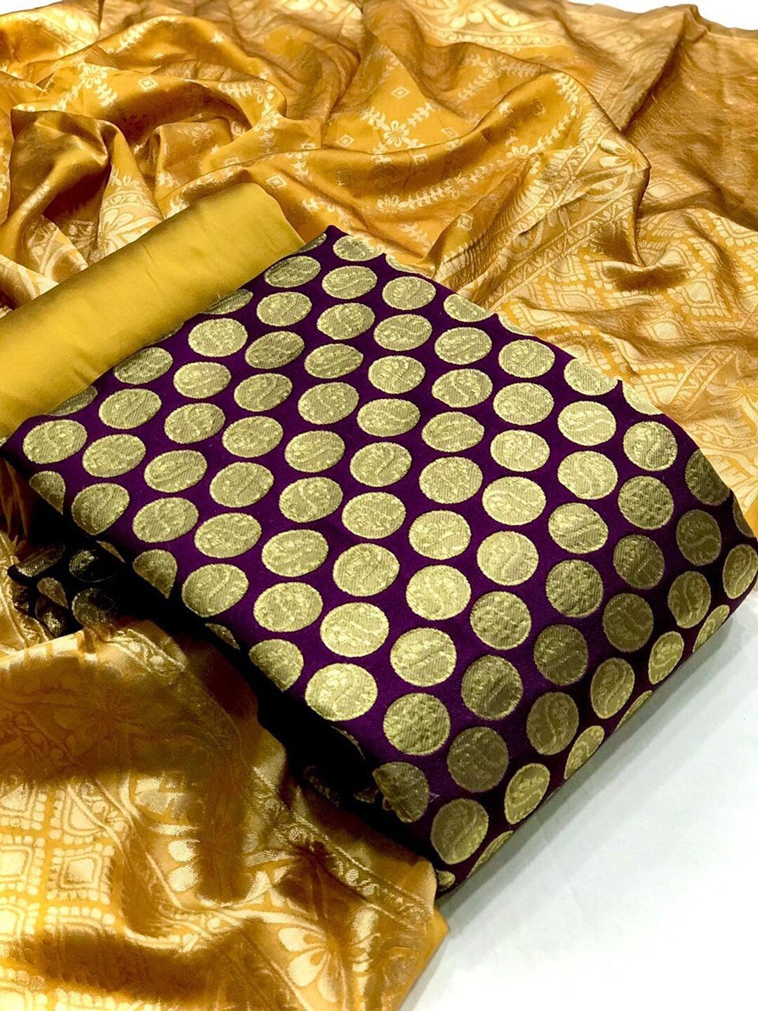 

Angroop Polka Dot Woven Design Unstitched Dress Material, Purple