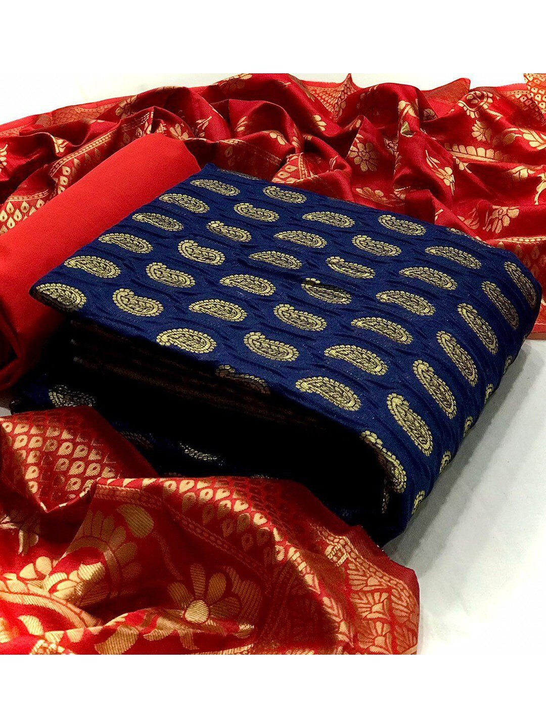 

Angroop Paisley Woven Design Unstitched Dress Material, Blue