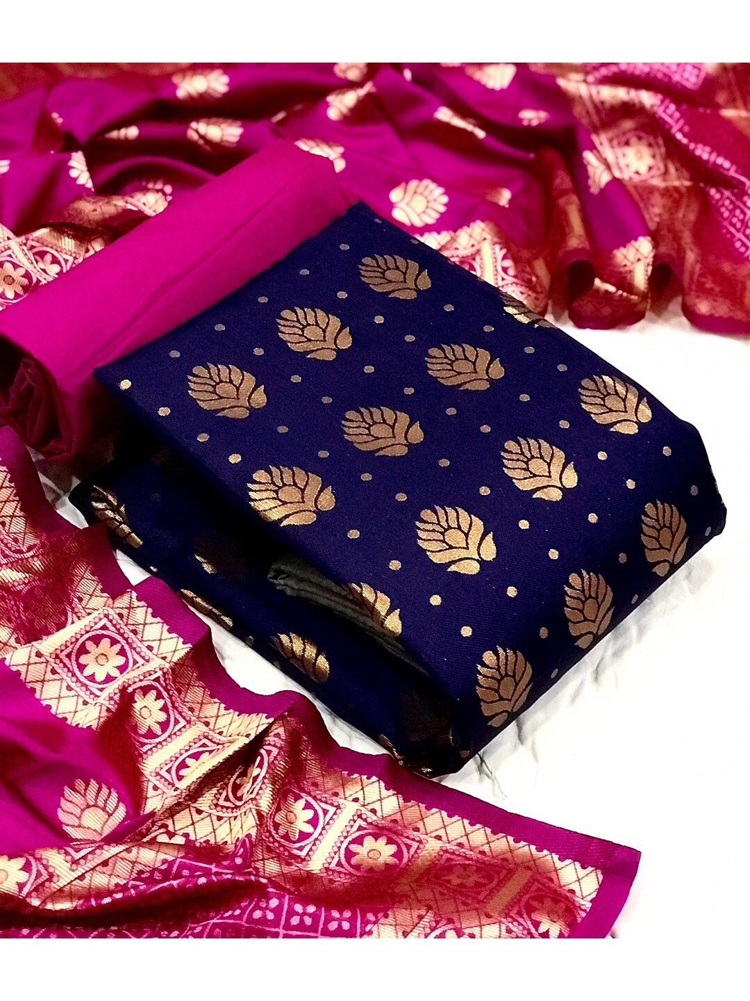 

Angroop Woven Design Unstitched Dress Material, Navy blue