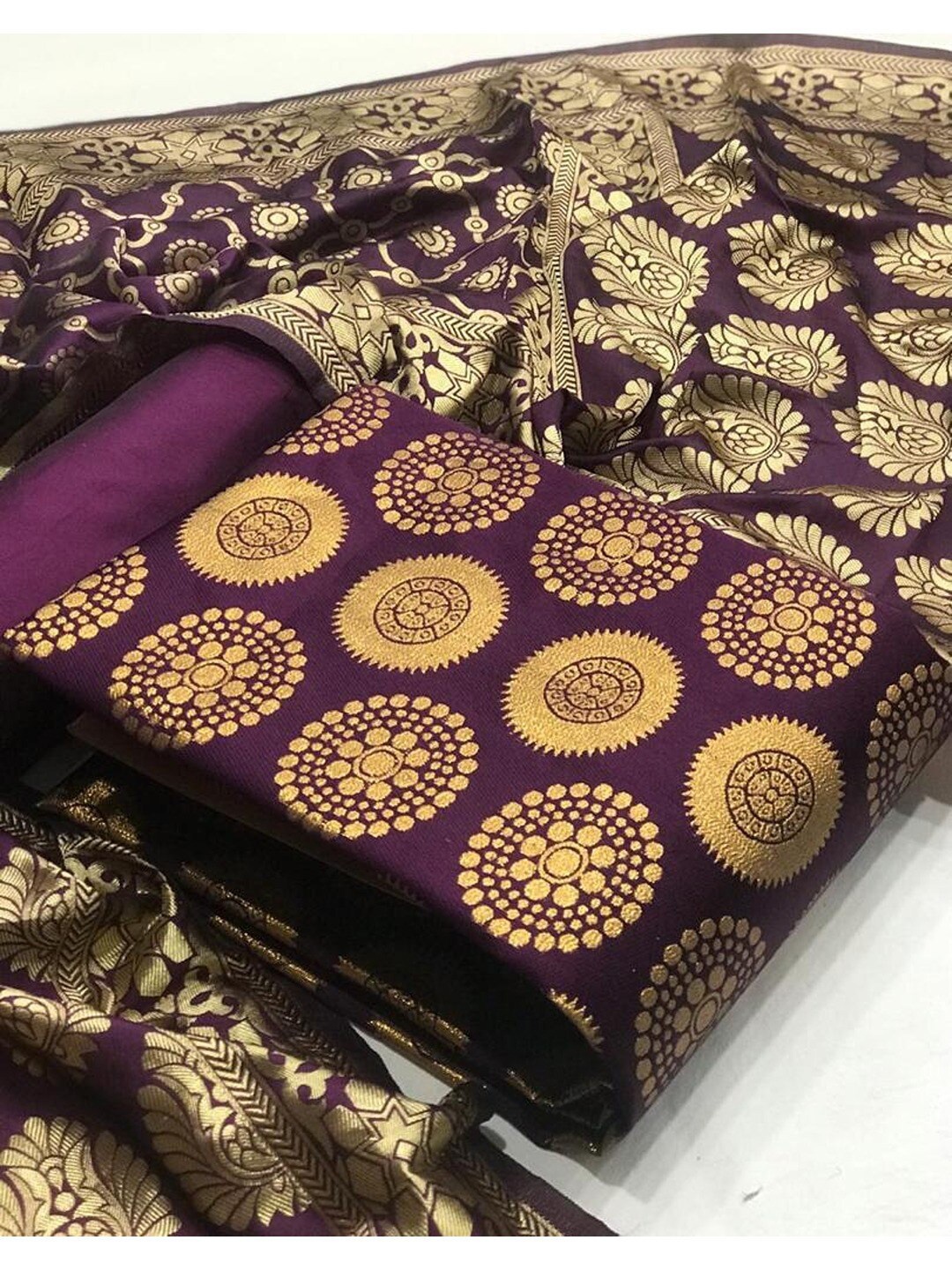 

Angroop Jacquard Work Banarasi Silk Woven Design Unstitched Dress Material, Purple