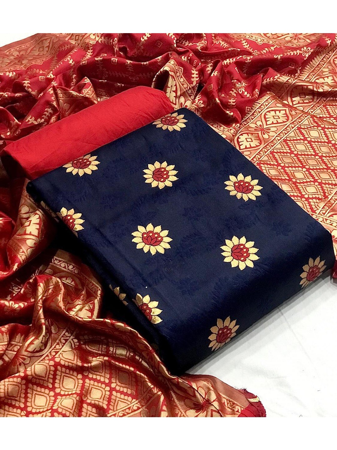 

Angroop Jacquard Work Banarasi Silk Woven Design Unstitched Dress Material, Blue