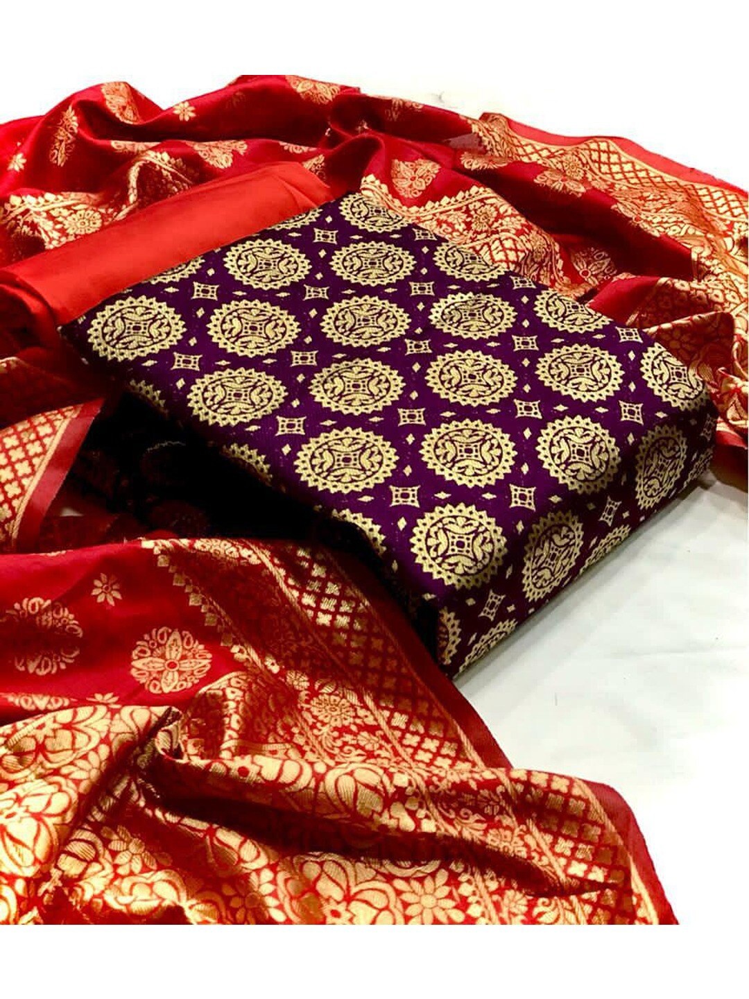 

Angroop Jacquard Work Banarasi Silk Woven Design Unstitched Dress Material, Purple