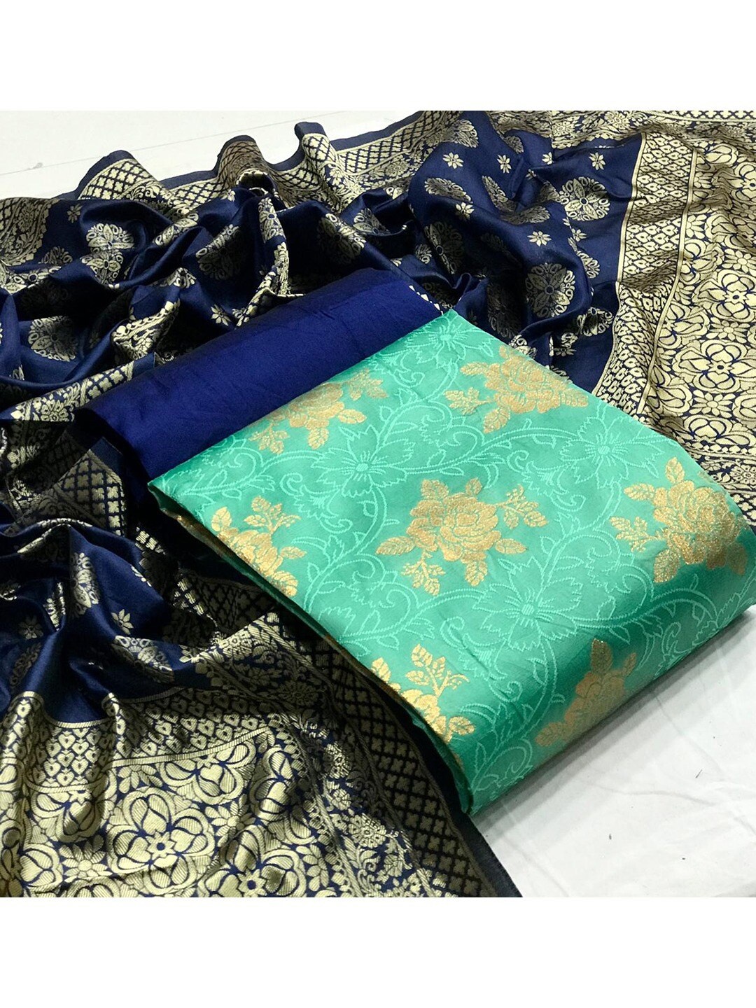 

Angroop Jacquard Work Banarasi Silk Woven Design Unstitched Dress Material, Green