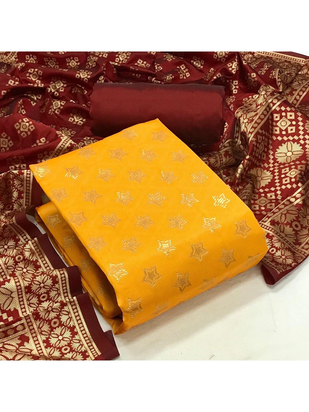 

Angroop Jacquard Work Banarasi Silk Woven Design Unstitched Dress Material, Yellow