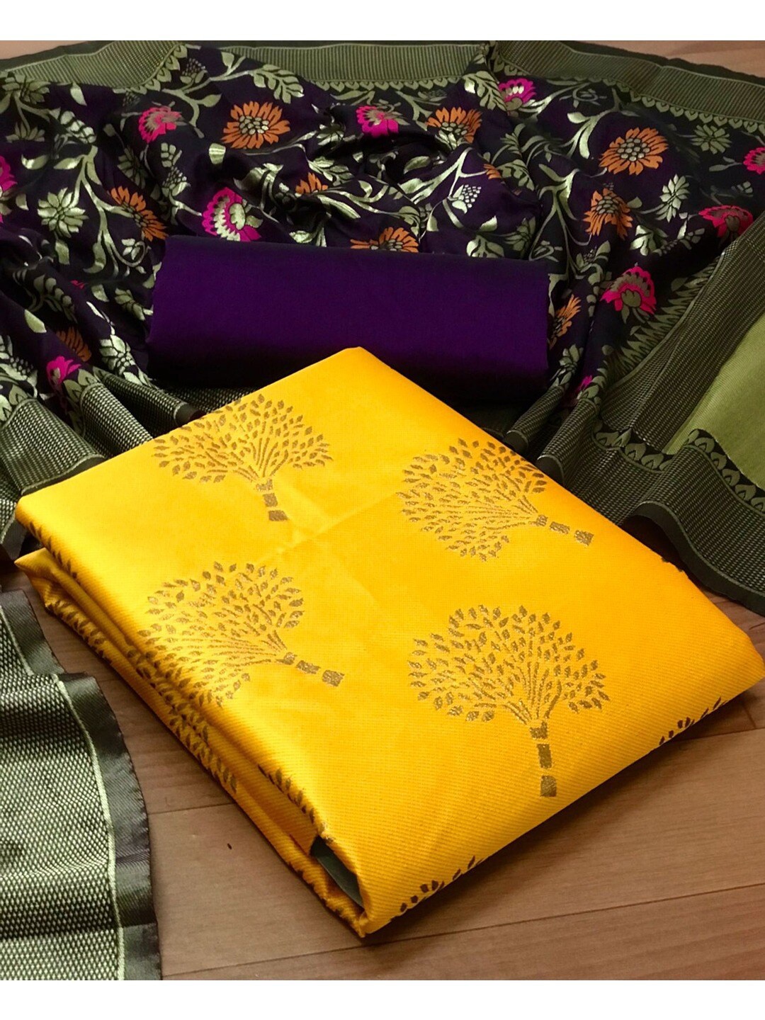 

Angroop Jacquard Work Banarasi Silk Woven Design Unstitched Dress Material, Yellow
