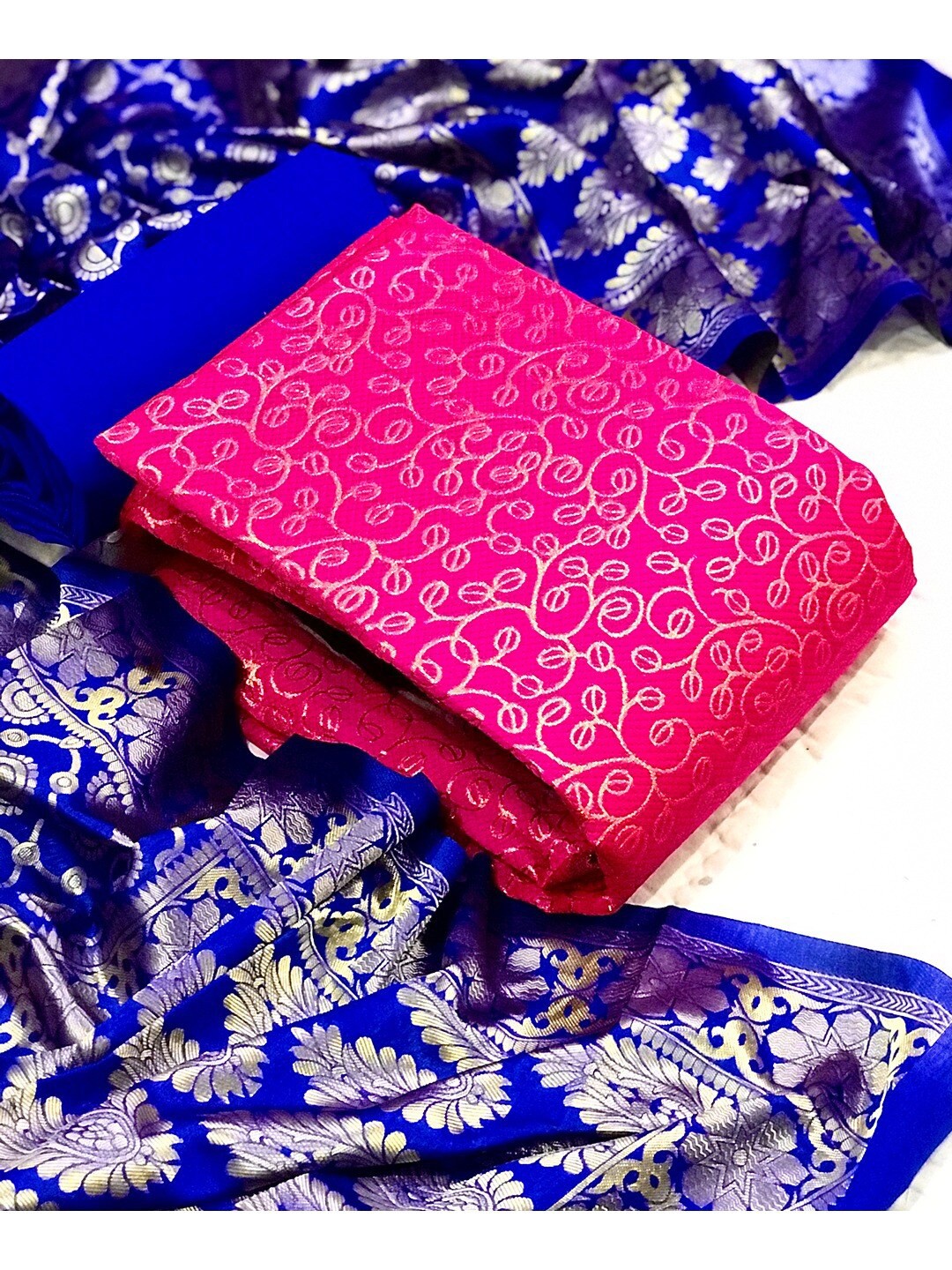 

Angroop Jacquard Work Banarasi Silk Woven Design Unstitched Dress Material, Pink