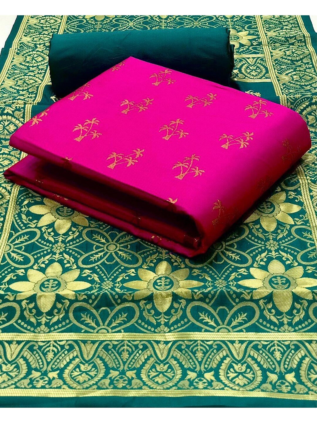 

Angroop Jacquard Work Banarasi Silk Woven Design Unstitched Dress Material, Pink
