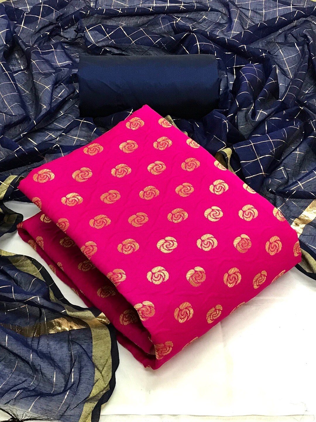 

Angroop Banarasi Silk Unstitched Dress Material, Pink