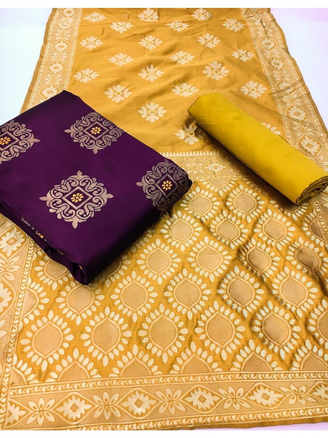 

Angroop Banarasi Silk Unstitched Dress Material, Purple