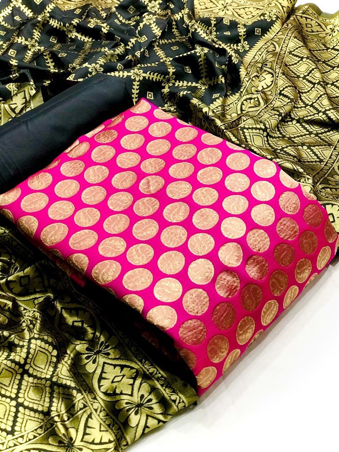 

Angroop Banarasi Silk Unstitched Dress Material, Pink