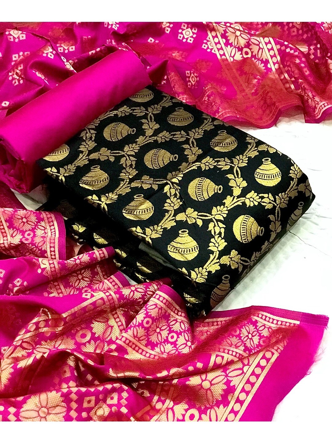 

Angroop Banarasi Silk Unstitched Dress Material, Black