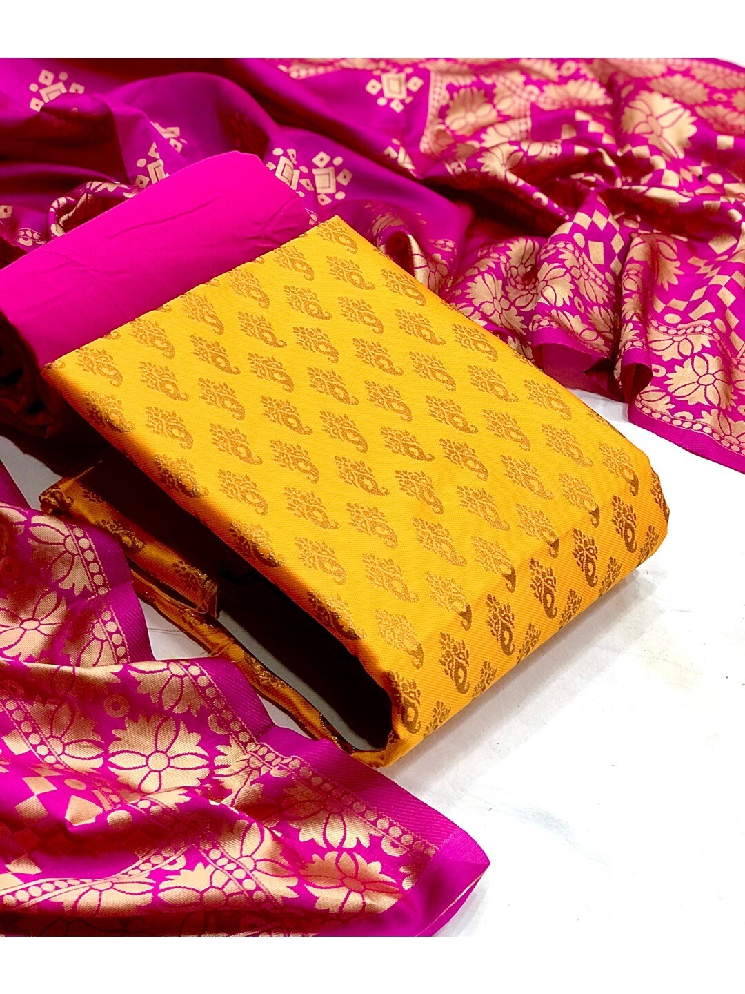 

Angroop Banarasi Silk Unstitched Dress Material, Yellow
