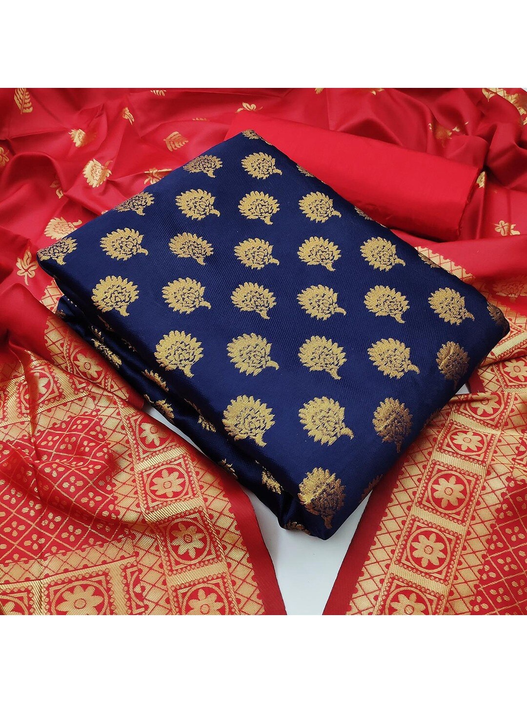 

Angroop Banarasi Silk Unstitched Dress Material, Blue