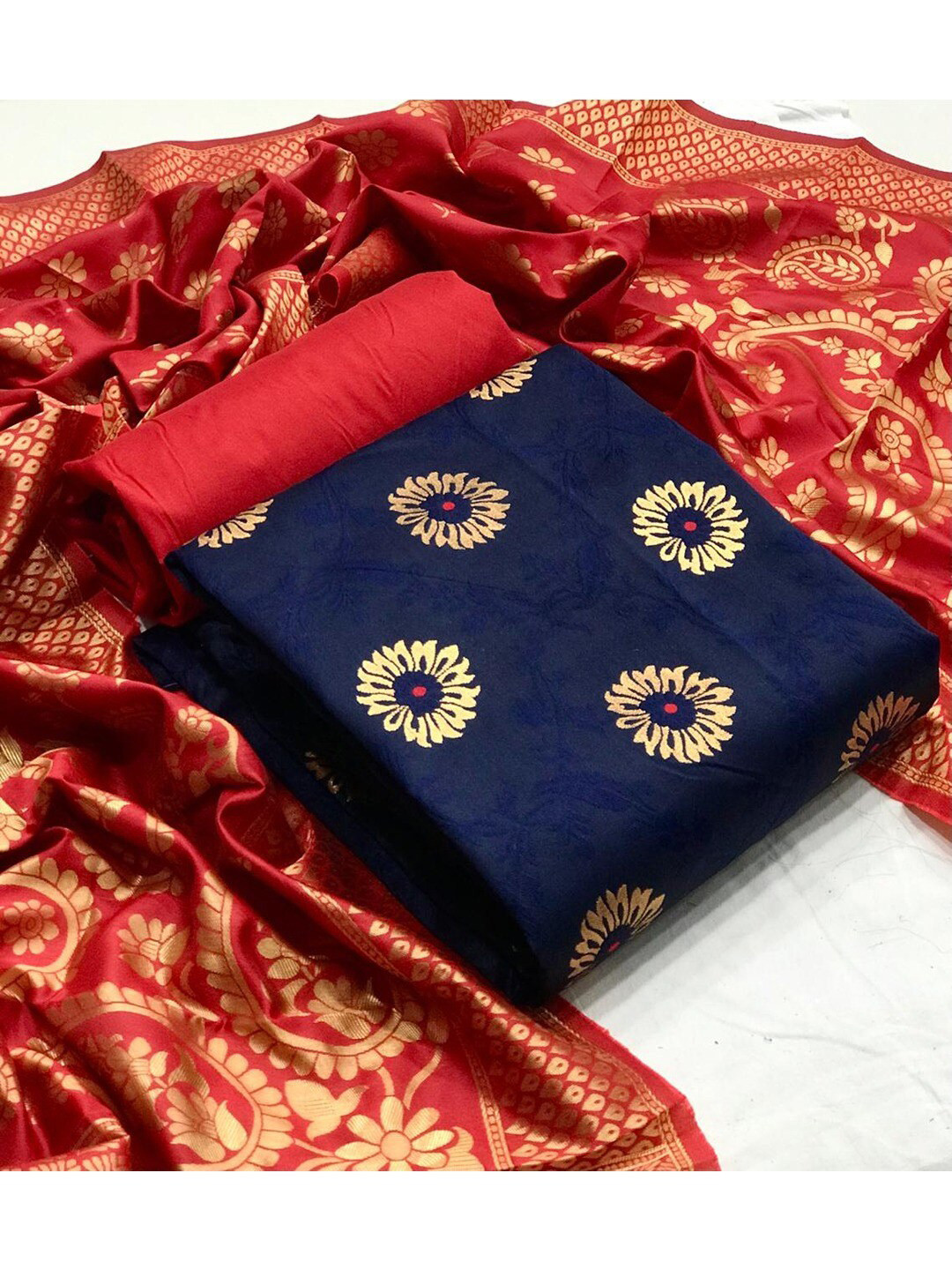 

Angroop Banarasi Silk Unstitched Dress Material, Blue